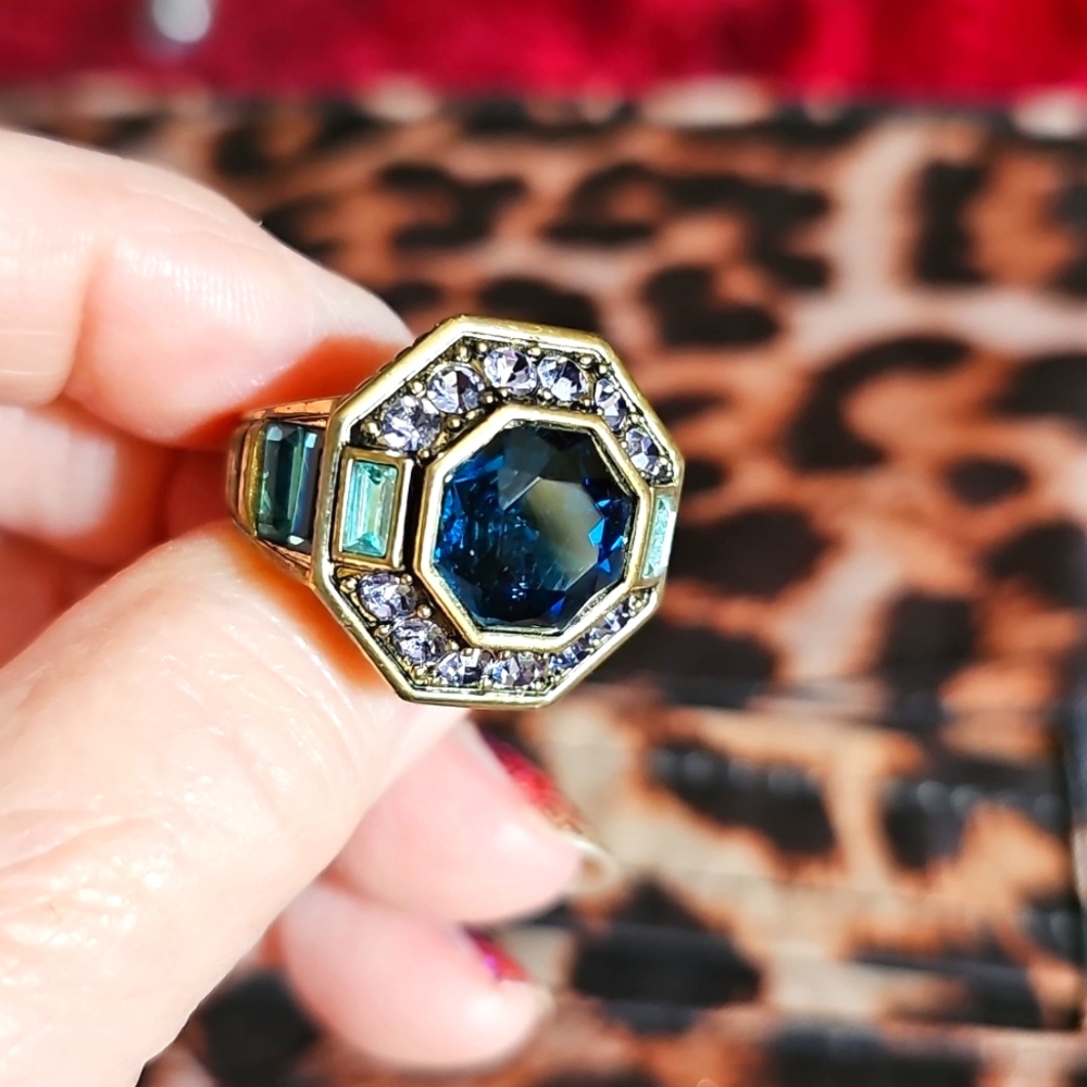 Heidi Daus Blue "Lavish Layers" Crystal Ring Size 10